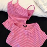 Pink Striped Camisole Pajama Shorts Set - Summer Loungewear