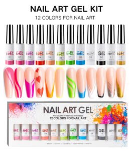 Ensemble de gels pour fils de traction pour ongles, 12 couleurs, dessin au trait 3D et gel araignée 12-Colour