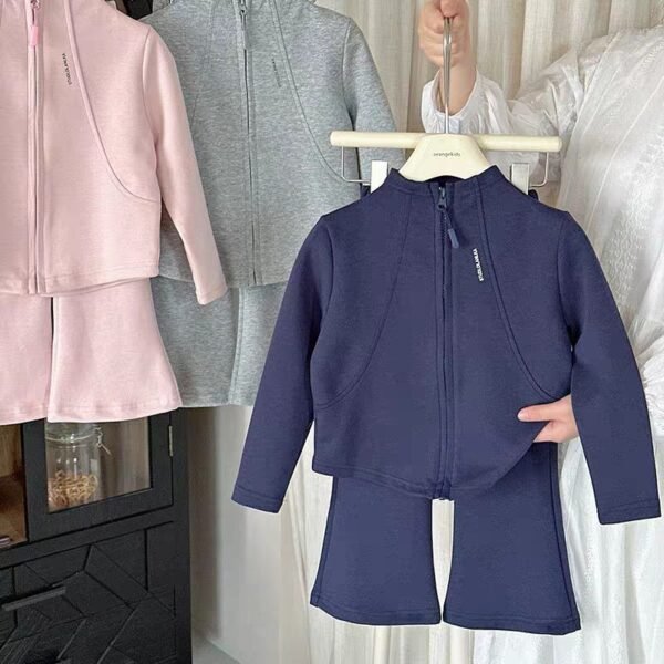 Girls Zip-Up Sweatshirt and Flared Trousers Set — Two Piece Spring Tracksuit
