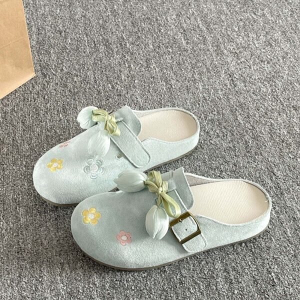 Open Toe Flat Mules — French Summer Half Slippers for Women