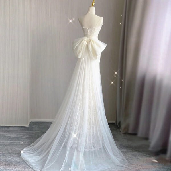 French Lace Strapless Mermaid Wedding Dress with Detachable Overskirt