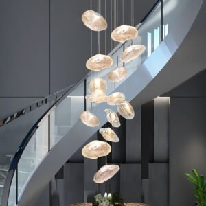 Loft Duplex Stair Glass Cloud Chandelier