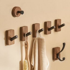 Solid Wood Coat Hook - Adhesive Wall Hook, No Drilling