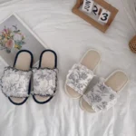 Ruffled Linen Home Slippers - Breathable Non-Slip