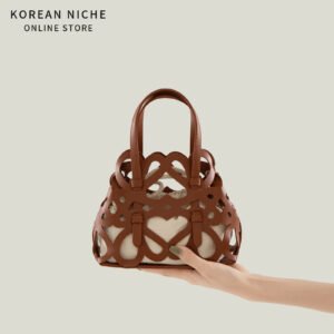 Korean-Style Hollow-Out Basket Bag with Drawstring Pocket