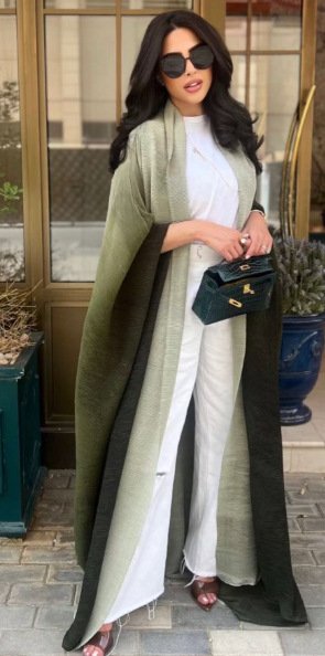 Gradient Batwing-Sleeve Long Coat - Scarf-Collar Women's Outerwear