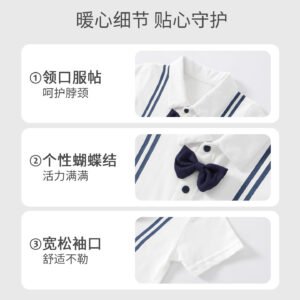Baby Boys’ Short-Sleeve Bow-Tie Romper — Cartoon Summer Jumpsuit
