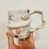 Shell & Conch Ceramic Coffee Cup and Saucer — Hand-Painted Retro Set
