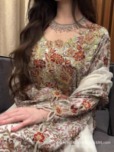 Ultra-Heavy-Duty Hollow-Out Embroidered Rhinestone Dress & Headscarf Set