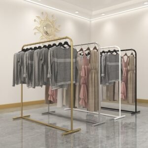 Floor-Standing Clothing Display Rack – Metal Garment Hanger Stand for Retail & Live Streaming