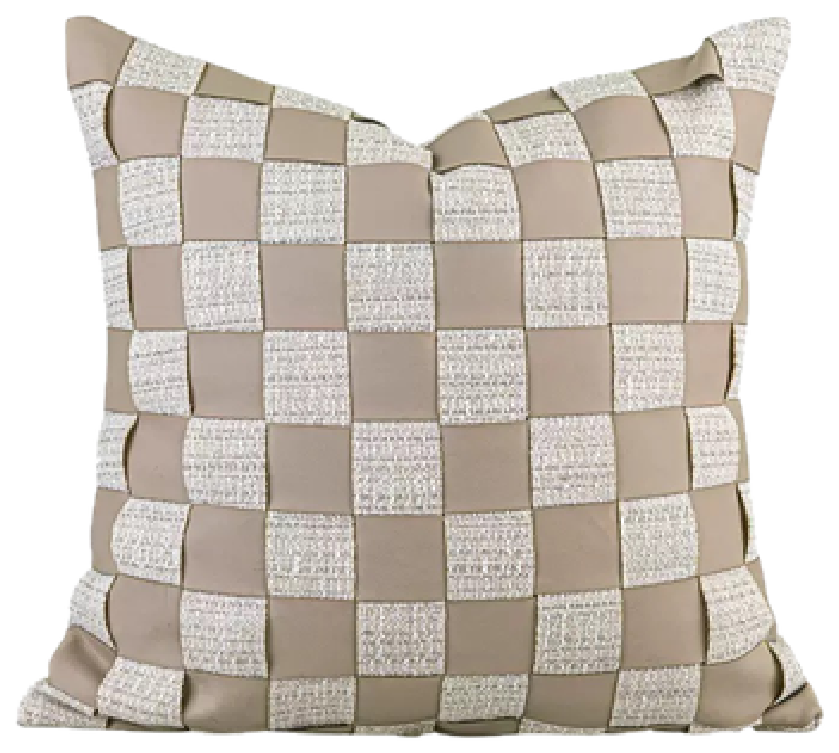 Rice Brown Checkerboard Woven Throw Pillow