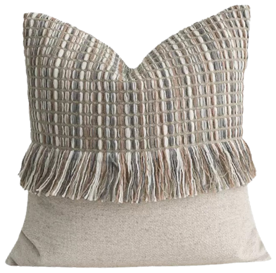 Gray Pink Patch Tassel Square Pillow