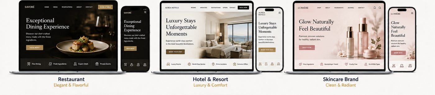 Example website designs, row 1