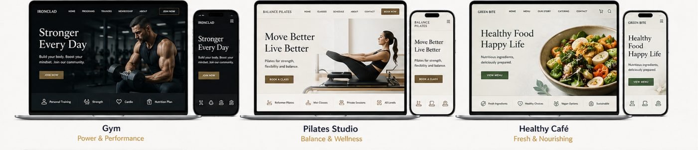Example website designs, row 2