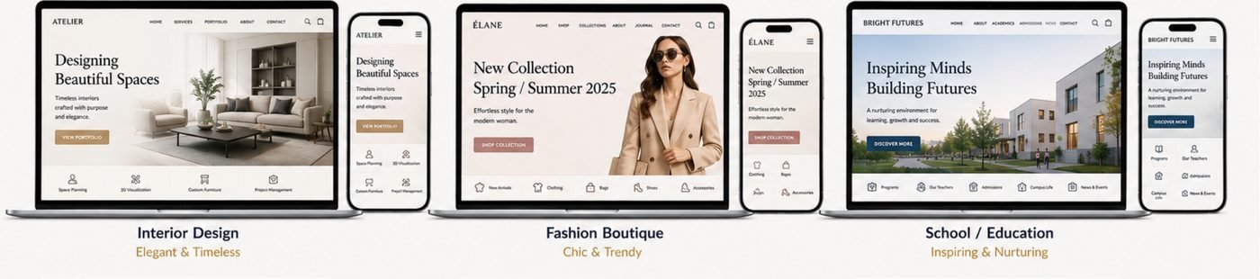 Example website designs, row 3
