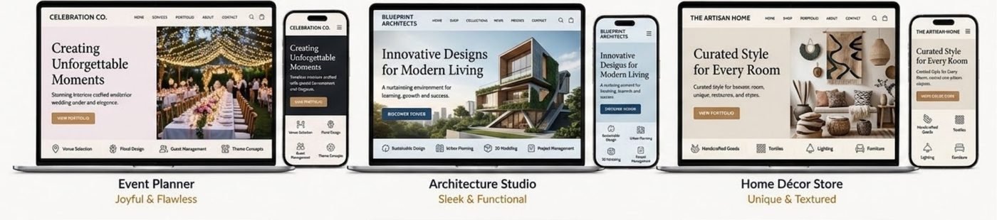 Example website designs, row 9