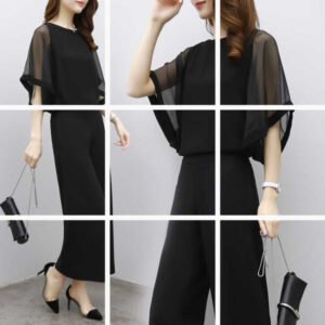 Korean Style Women's Fashion Temperament Two-Piece Top Wide Leg Pants Chiffon Suit
