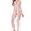 Foreign Trade Supply European and American New Women's Sexy Lace Mesh Transparent Robe Nightgown