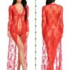 Foreign Trade Supply European and American New Women's Sexy Lace Mesh Transparent Robe Nightgown