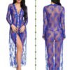 Foreign Trade Supply European and American New Women's Sexy Lace Mesh Transparent Robe Nightgown