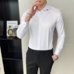 Men's Business Solid Color Stretch Long Sleeve Shirt Workwear