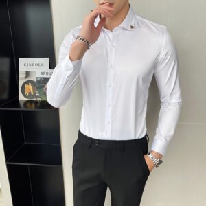 Men's Business Solid Color Stretch Long Sleeve Shirt Workwear