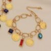 Coin Jewelry Set, Colored Diamond Necklace Four-Piece Set with Zircon Earrings 3 Coin Jewelry Set, Colored Diamond Necklace Four-Piece Set with Zircon Earrings