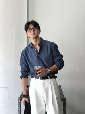 Men's Cotton Linen Utility Shirt - Loose Fit Long Sleeve Overshirt with Pockets