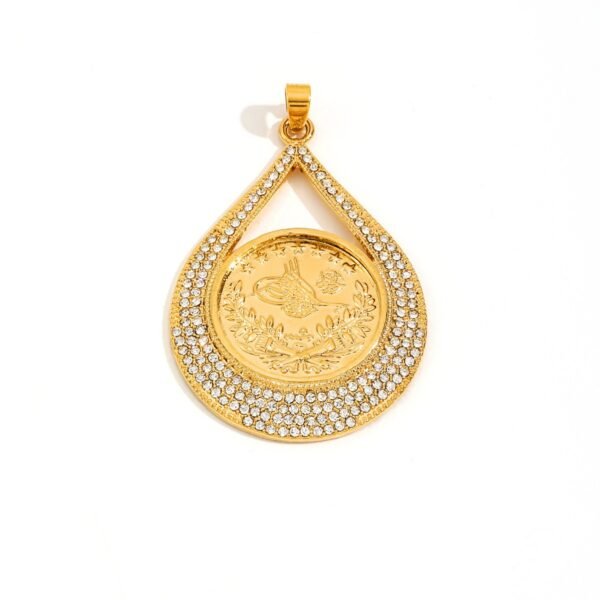 Middle East Dubai Vintage Carved Pendant Necklace, Ethnic Style, Vacuum Thickened Electroplated Gold