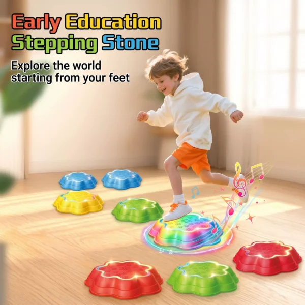 Musical Light-Up Balance Stepping Stones - Sensory River-Crossing Game for Kids