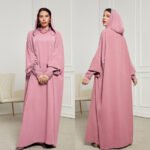 LN774 Turkish Solid Color Loose Hooded Headscarf Dress