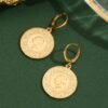 Turkish Gold-Plated Coin Earrings, Women's Head Portrait Gold Coin Ear Studs