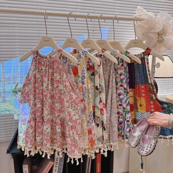 Girls Beach Style Halter Neck Patchwork Print Dress