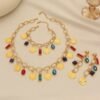 Coin Jewelry Set, Colored Diamond Necklace Four-Piece Set with Zircon Earrings 2 Coin Jewelry Set, Colored Diamond Necklace Four-Piece Set with Zircon Earrings