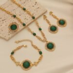 Cross-Border Retro Palace Style Green Crystal Necklace Luxury K Gold Plated Set with Earrings, Xinjiang Banquet Jewelry