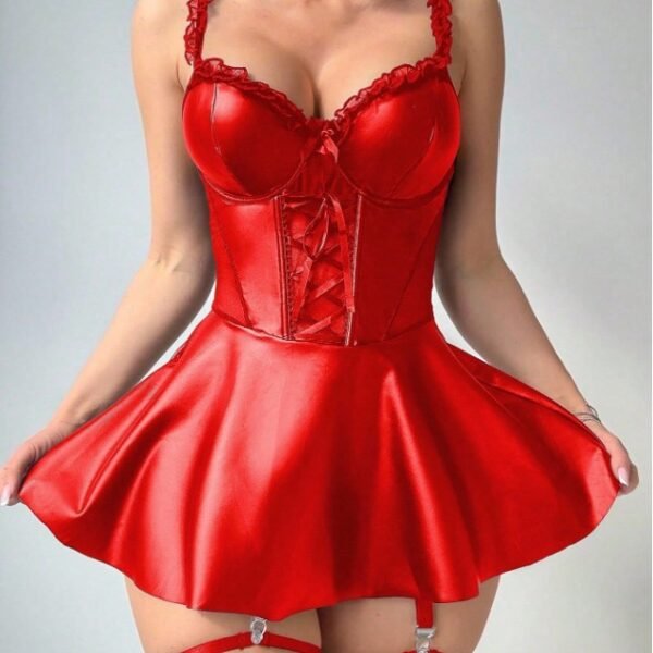 Cross-Border Foreign Trade European and American New Style Sexy Lingerie, Sexy Women's Patent Leather Suspender Hollow-Out Bodycon Skirt, Sexy Outfit Wholesale