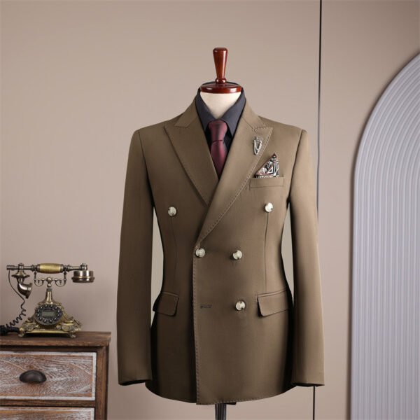 Double Row Brown Suit Men's Business Groom Wedding Dress Groomsmen Slim Suit