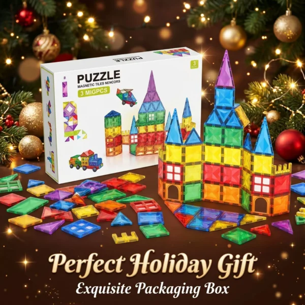Magnetic Building Blocks Castle Set - Colored Window Tiles Educational Toy