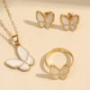 Korean Japanese Butterfly Pendant Oil Necklace Vintage Choker Earrings Set