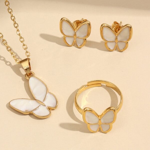 Korean Japanese Butterfly Pendant Oil Necklace Vintage Choker Earrings Set