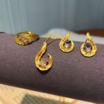 Vintage Brushed Gold Feather Jewellery Set - Wheat Ear Necklace, Earrings & Ring