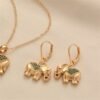 Auspicious Elephant Pendant Necklace Copper Zircon Jewelry Set with Earrings