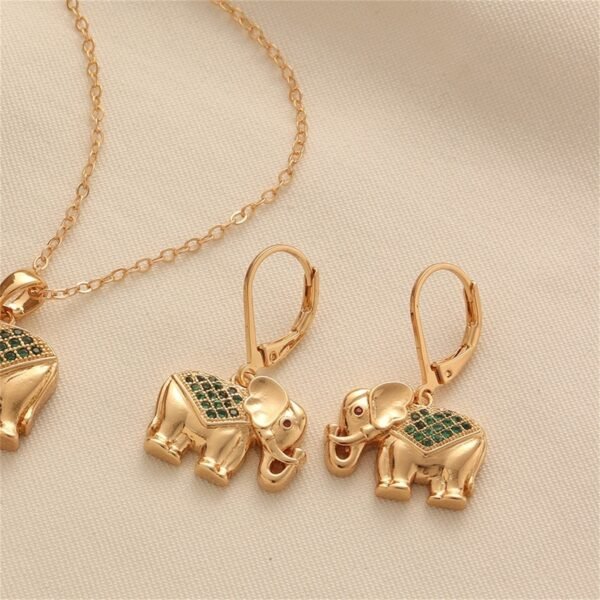 Auspicious Elephant Pendant Necklace Copper Zircon Jewelry Set with Earrings