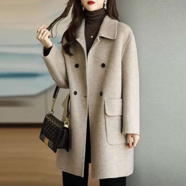 Artistic Wool Blend Coat - Korean Style Slim Fit Mid-Length Retro Overcoat