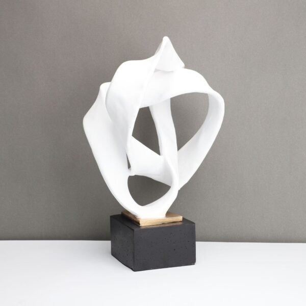 Metal & Marble Ribbon Sculpture - Modern Chinese Style Desk Ornament