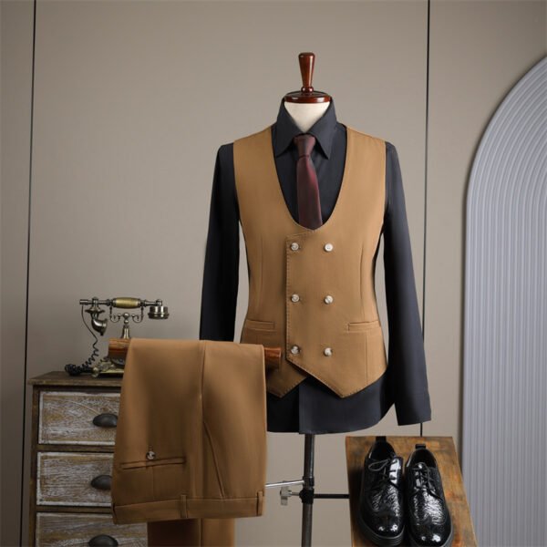 Double Row Brown Suit Men's Business Groom Wedding Dress Groomsmen Slim Suit
