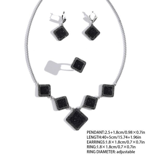 Trendy Ethnic Black Square Diamond Rhombus Jewelry Three-Piece Set 4 Trendy Ethnic Black Square Diamond Rhombus Jewelry Three-Piece Set