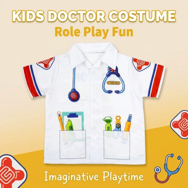 Kids Short-Sleeve Role-Play Costume Shirt - Doctor, Police, Firefighter, Chef, Pilot & More (12 Styles)