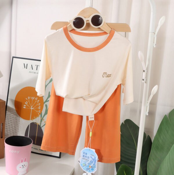 Tencel Modal Seven-Point Sleeve Home Clothes Set, Summer Pajamas for Kids