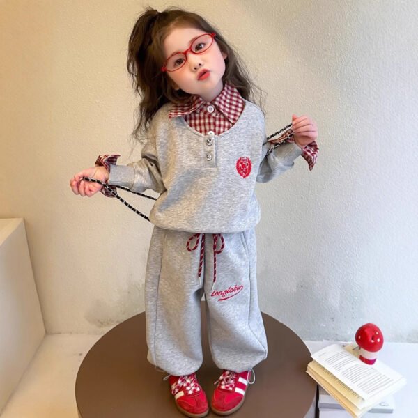 Girls Polo Sweatshirt and Sweatpants Two-Piece Set